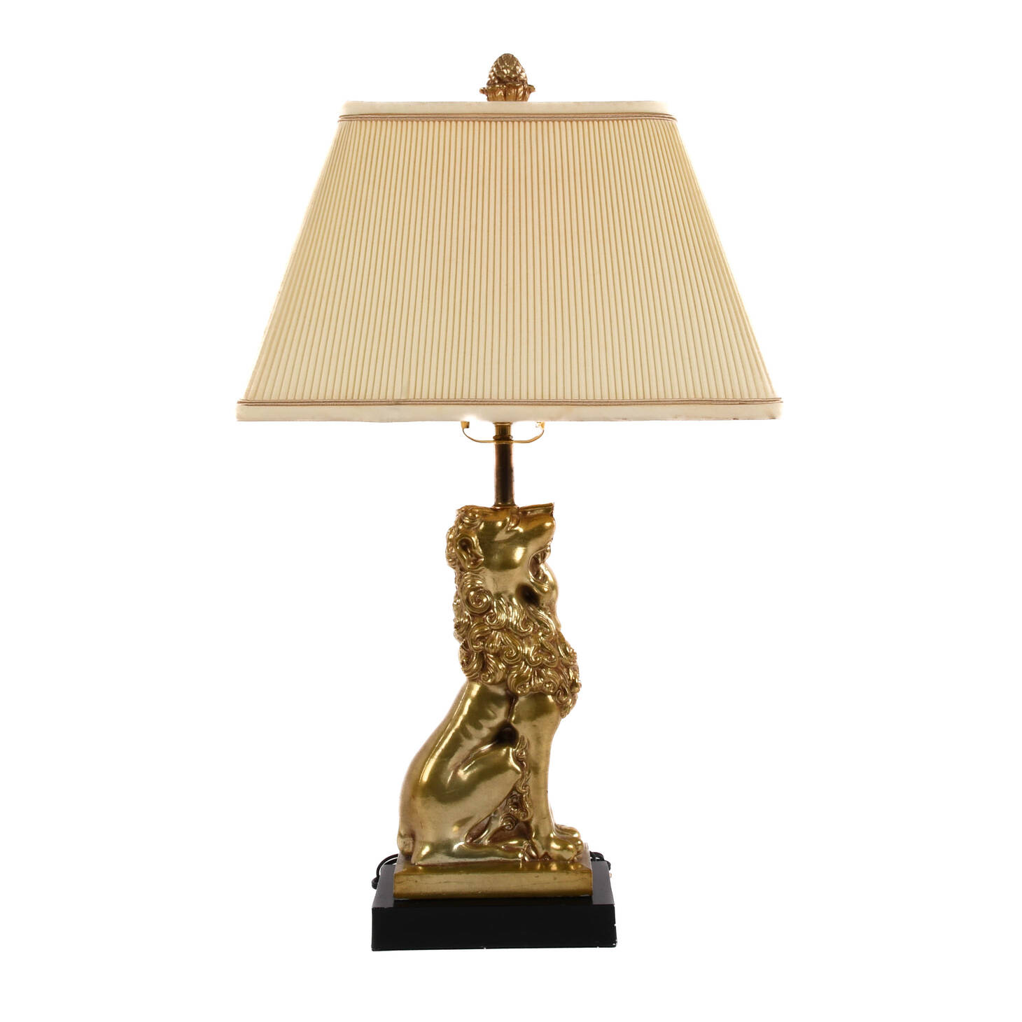 Hollywood Regency Brass Lion Figural Table Lamp