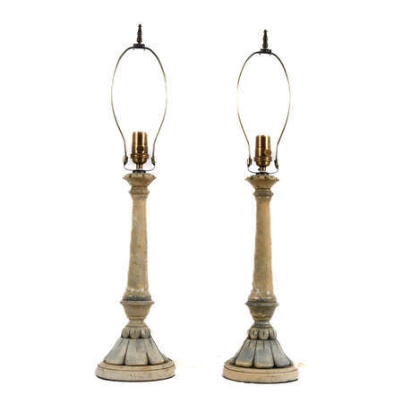 Pair of Carved Alabaster Table Lamps