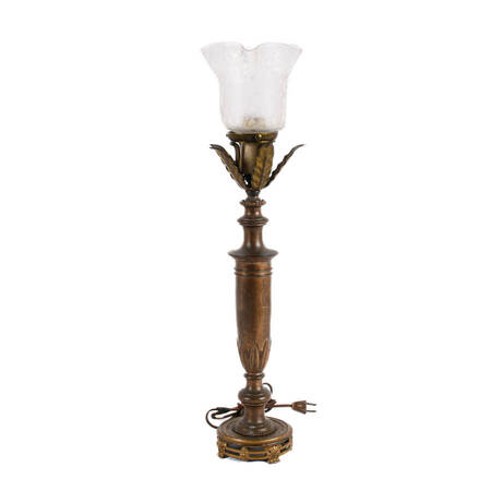 Brass Footed Table Lamp with Leaf Motif