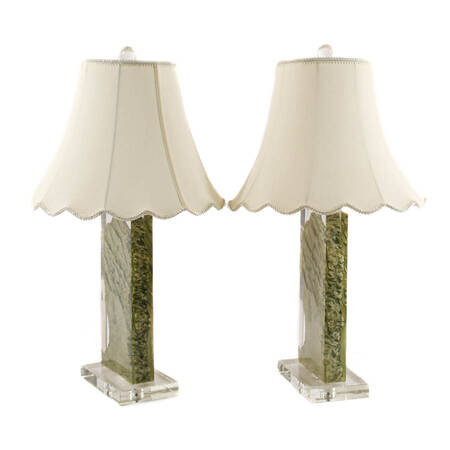 Pair of Green Lucite Abstract Table Lamps