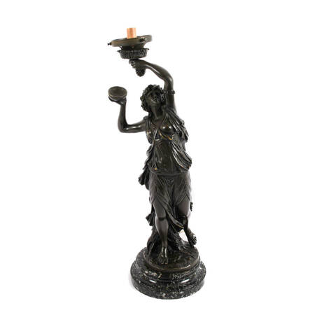 Antique Bronze Female Table Lamp After C.M. Clodion