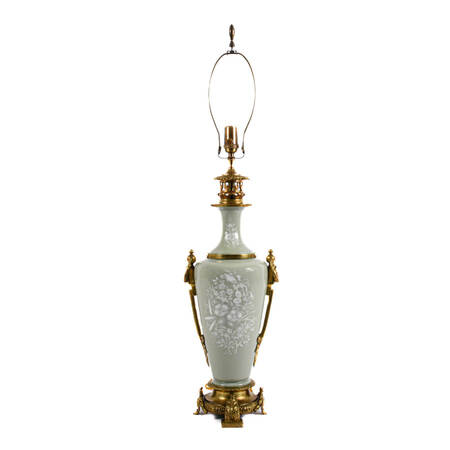 Antique French Celadon Pâte-Sur-Pâte and Bronze Ormolu Table Lamp