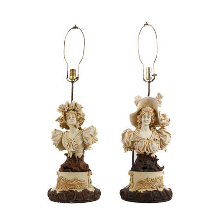 Pair of Figural Victorian Women Bisque Lamps