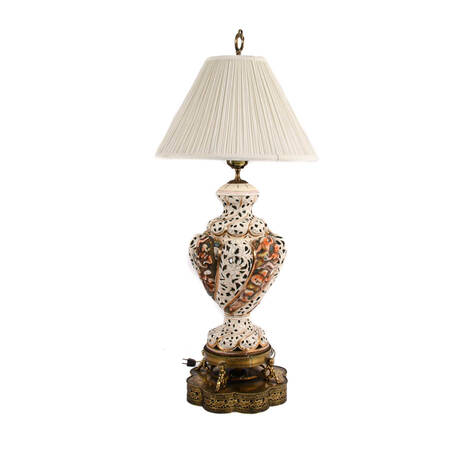 Capodimonte Table Lamp on Brass Pedestal