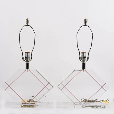 Pair of Lucite Diamond Form Table Lamps