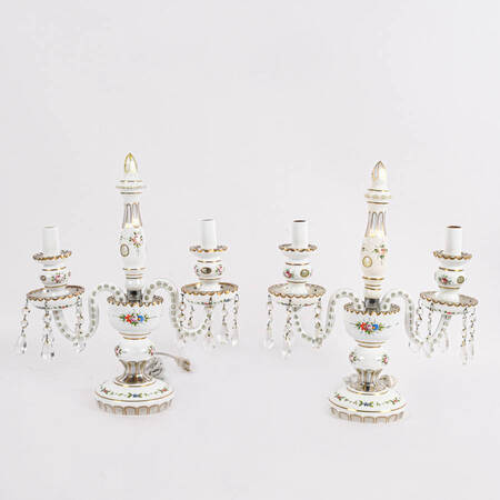 Pair of Bohemian Cranbury Cut to Clear Mantel Lamps