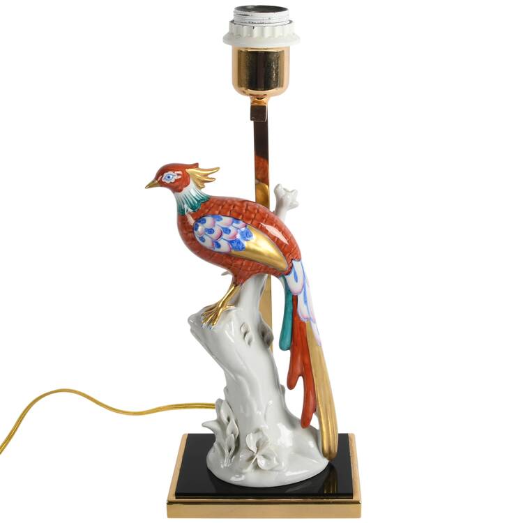 Italian Manifattura Figural Porcelain Peacock Table Lamp