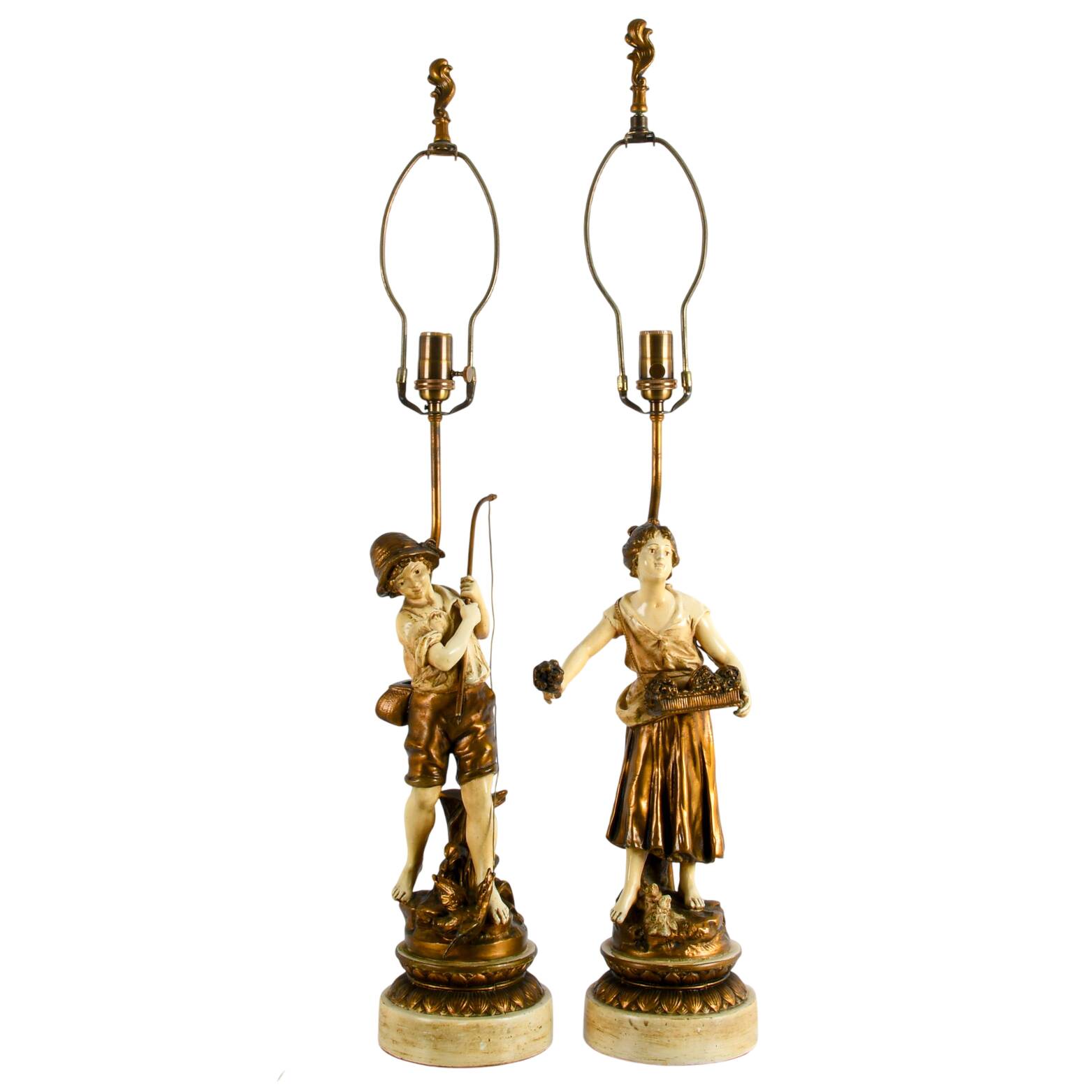 Pair of Louis & François Moreau Figural Table Lamps