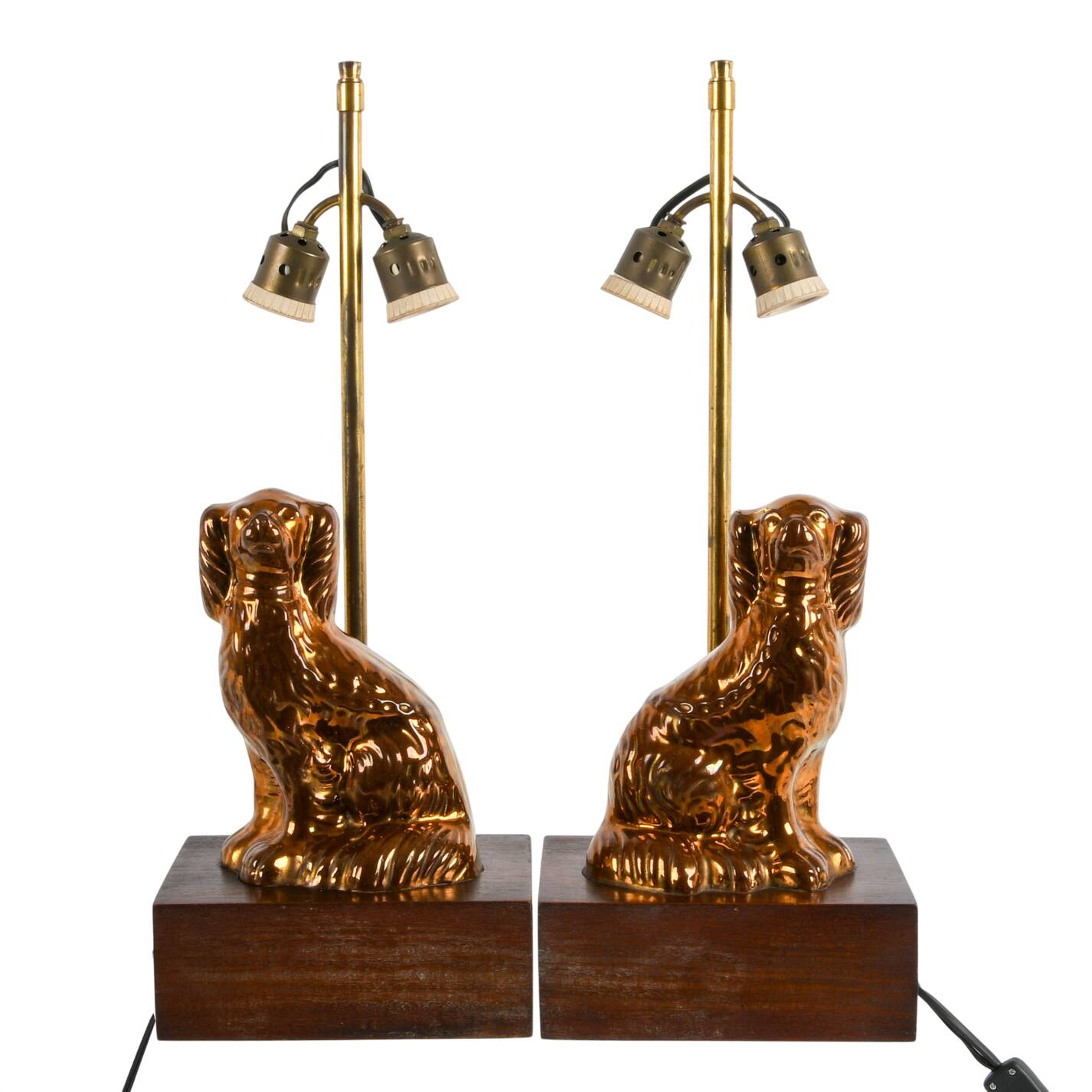 Pair of Lusterware Staffordshire Dog Mounted Table Lamps