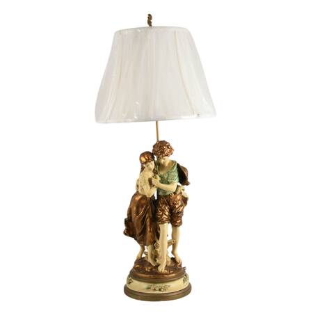 Spelter Italian Boy and Girl Table Lamp After H. Moreau