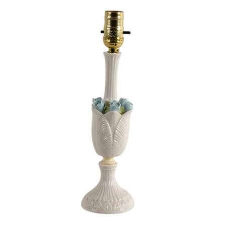 Mid-Century Capodimonte-Style Blue Rosebud Bouquet Boudoir Table Lamp