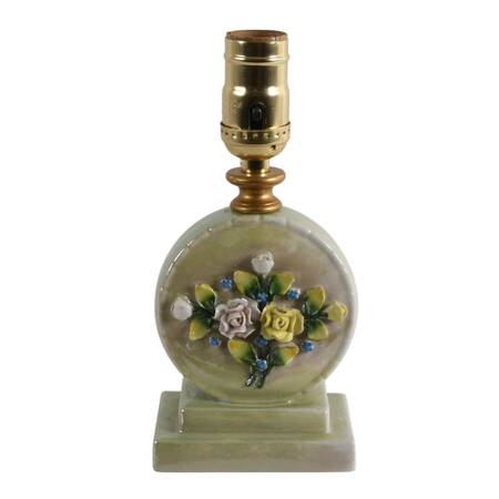 1930s Czech Lustreware Floral Porcelain Boudoir Lamp