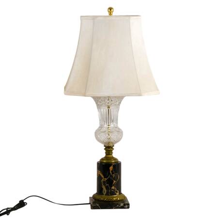 Hollywood Regency-Style Cut Glass Table Lamp with Black Marble Base