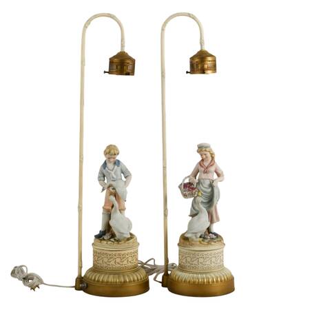 Pair of Andrea by Sadek Bisque Figural Table Lamps