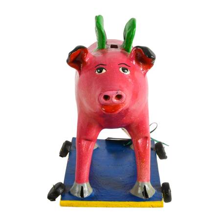Vintage Mexican Tonala Pig with Wings Coin Bank Signed Ortega
