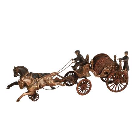 Antique Cast Iron Horse-Drawn Fire Hose Reel Wagon