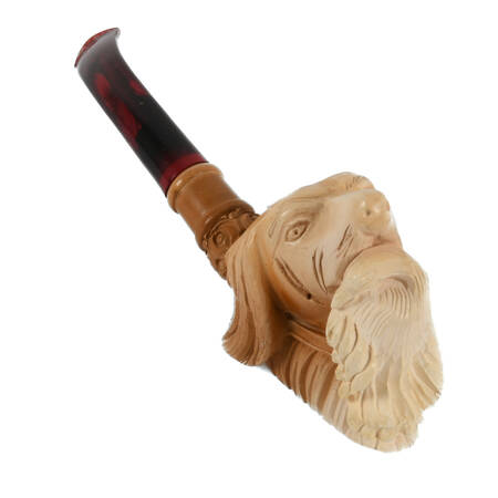 Carved Dog Meerschaum Pipe in Case