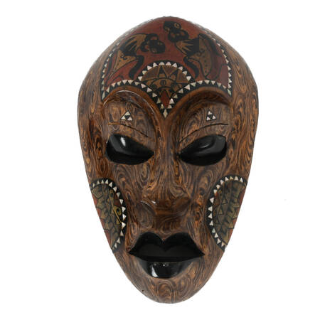 Wood-Carved Native Mask with Mother of Pearl Inlaid