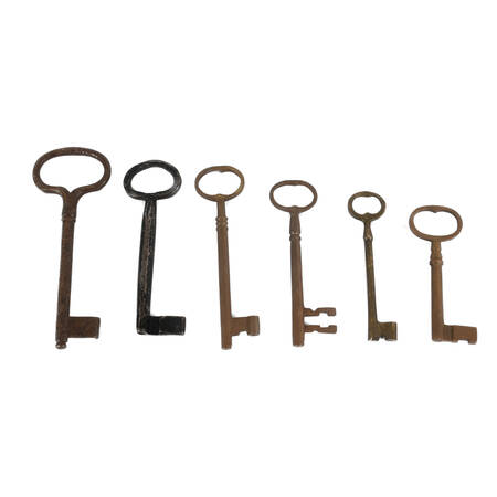 Antique Grouping of 6 Hand-Forged Jailhouse Skeleton Keys