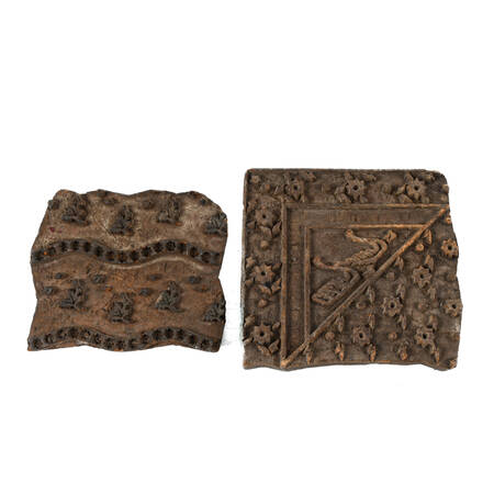 Antique Group of Two Hand-Carved Wooden Printing Blocks