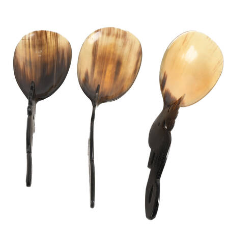 Grouping of Three Horn Serving Spoons