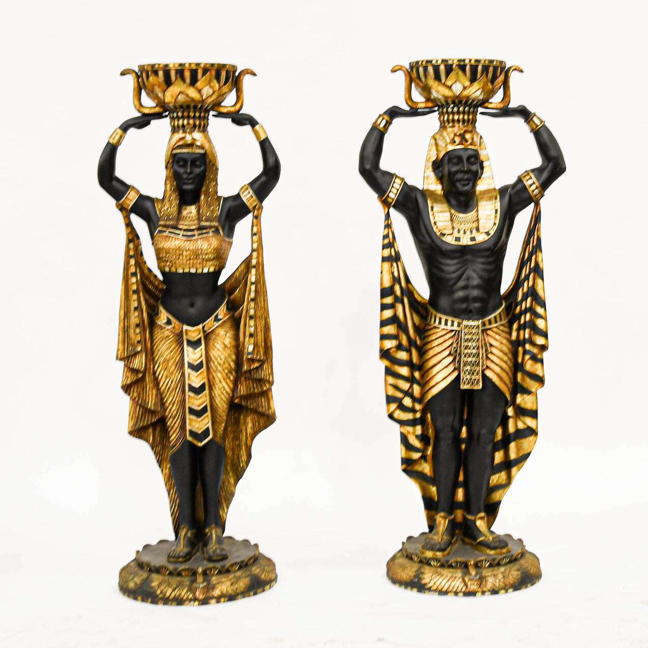 Pair of Egyptian Man and Woman Planter Statues