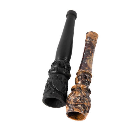 Lot of Two Carved Wood and Stone Pipes