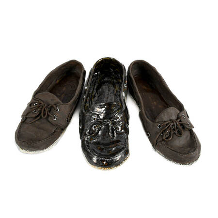 Signed A. Hart Set of Three Pottery Shoes in the Manner of Sperry Top-Sider