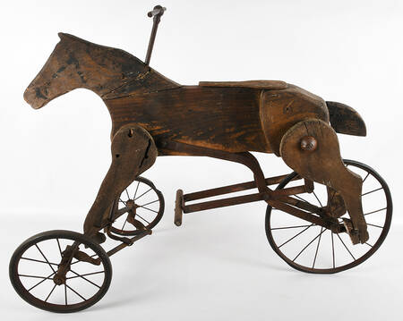 Antique Primitive Wooden Horse Mergomobile Tricycle