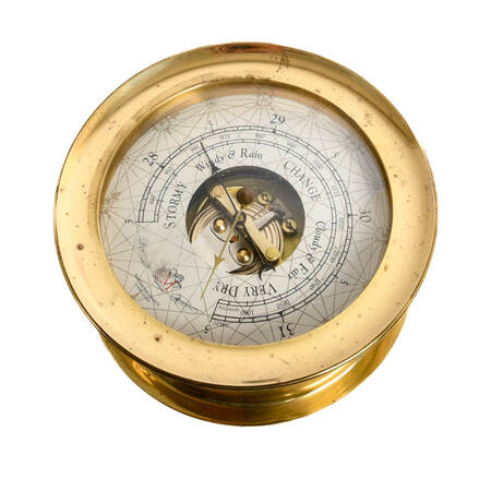Antique French AM Face Case Brass Barometer