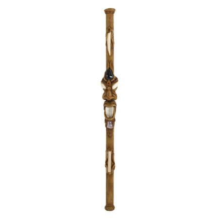 Figural Wood and Inlaid Stone Good Fortune Teeth Rain Stick