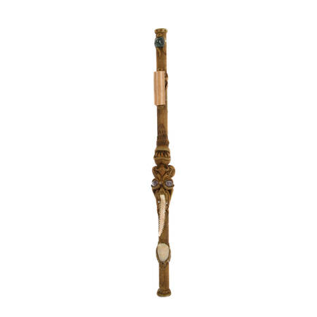 Figural Wood, Inlaid Stone, and Fin Rain Stick