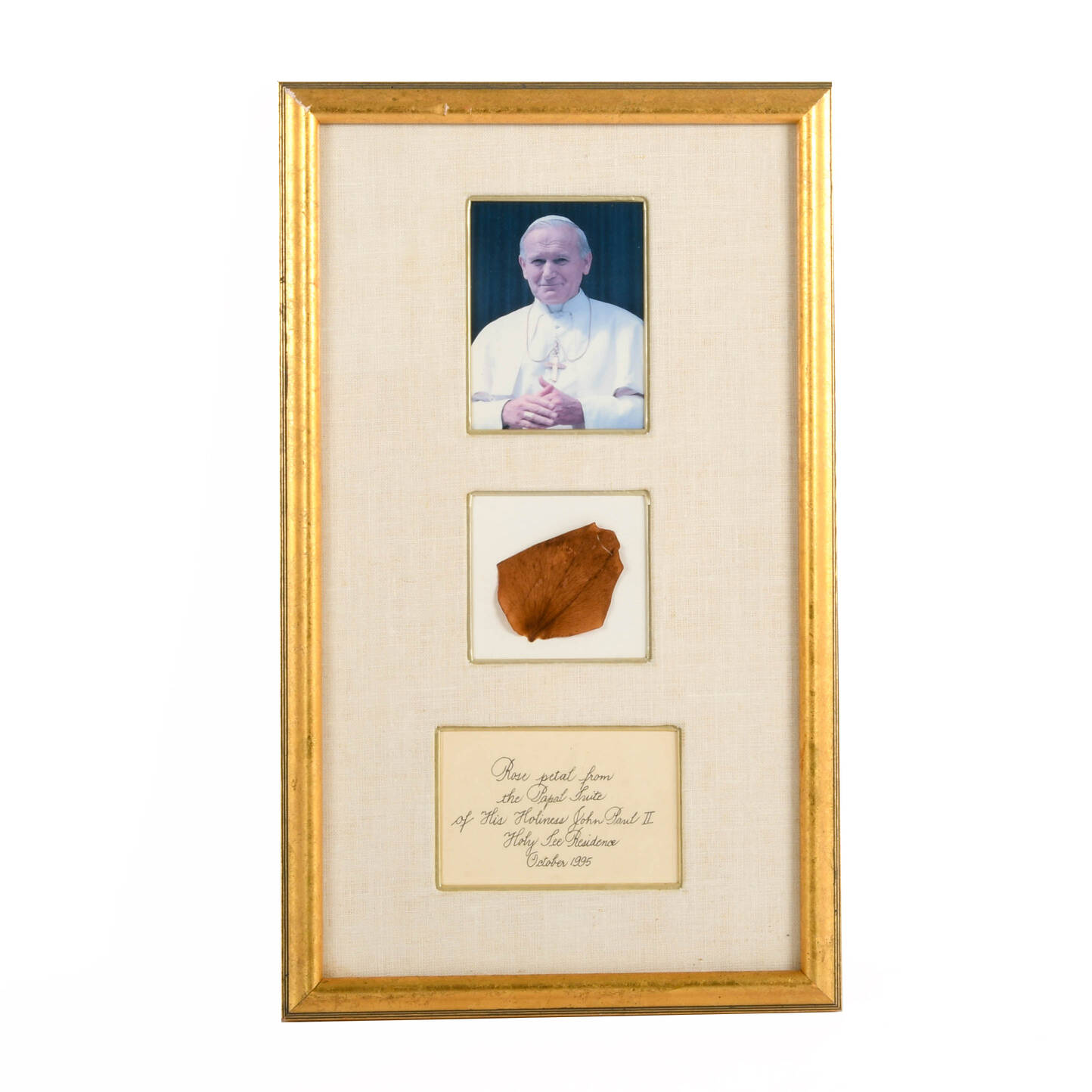 Framed Pope John Paul II Memento with Rose Petal