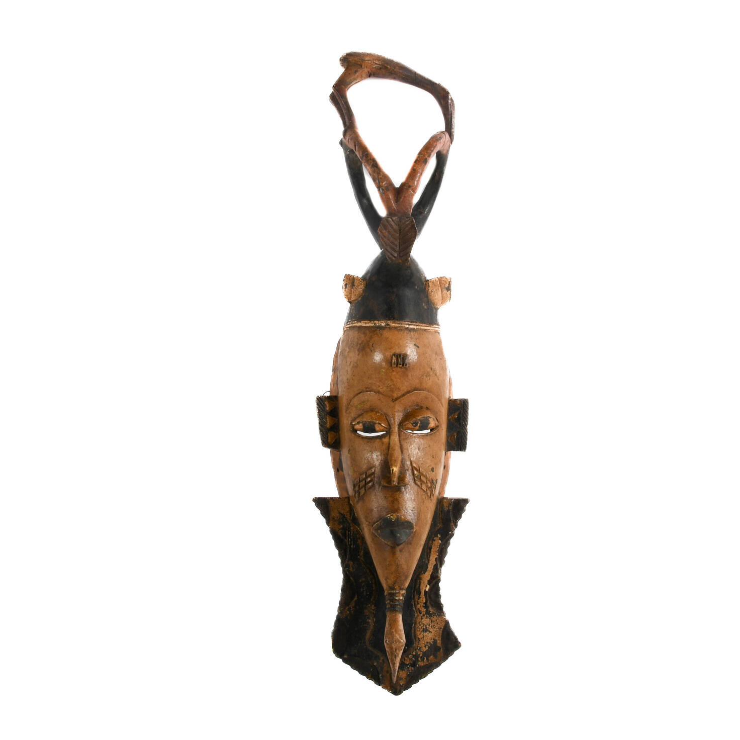 Carved African Tribal Mask with Figural Crest