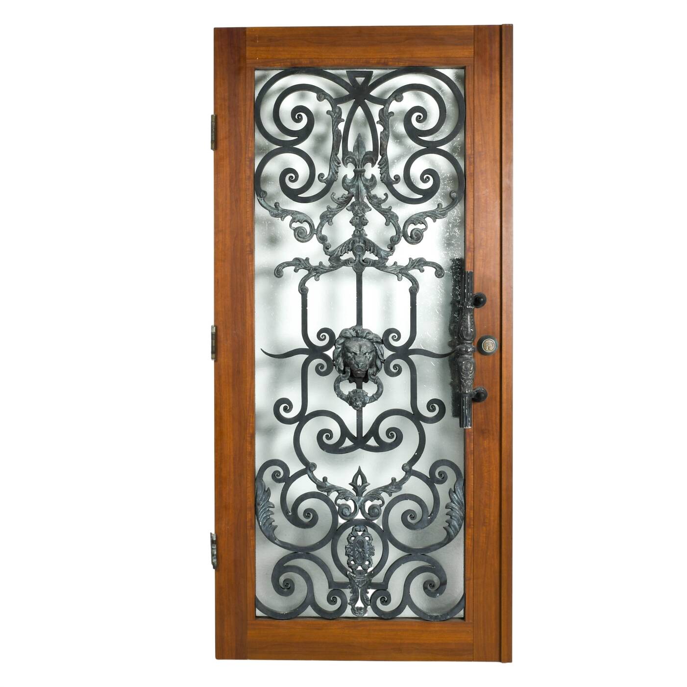 Wrought Iron Arched Floral and Lion Motif Exterior Entryway Door