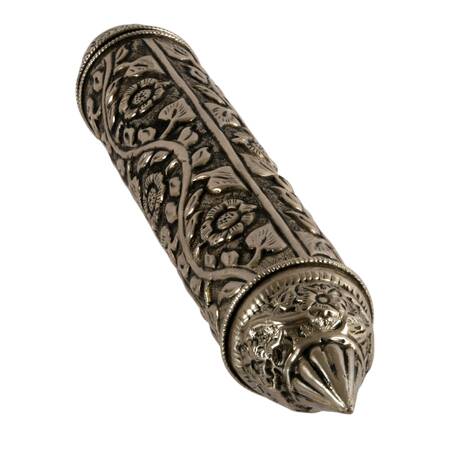 Embossed Tibetan Floral Silverplate Scroll Case