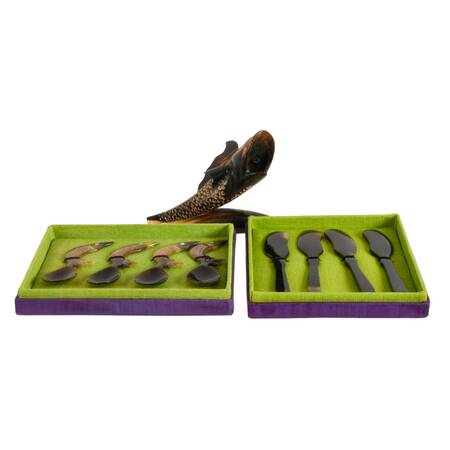 Carved Horn Fish Wall Hanger and Set of Horn Utensils
