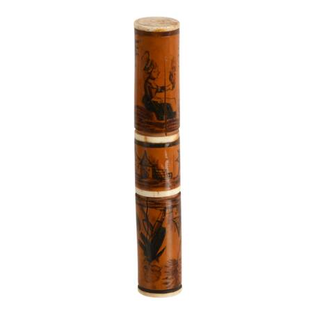 Antique Hand-Painted Wood Needle Case