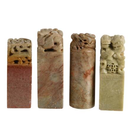 Four Chinese Carved Stone Chop Seals