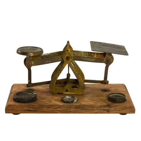 Antique English Warranted Accurate Brass and Wood Postal Scale