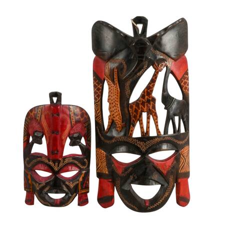 Pair of Hand-Carved Maasai Wooden Masks