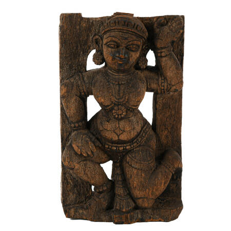 Antique Carved Wood Krishna Wall Plaque