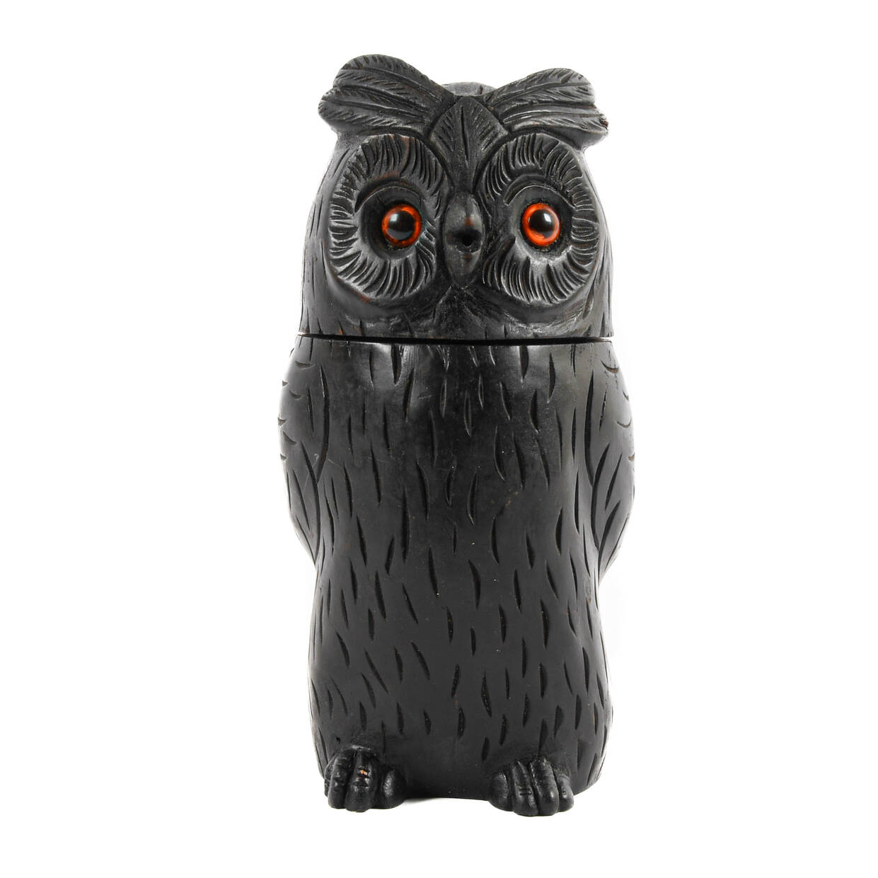 Antique Carved Wood Black Forest Owl Tobacco Jar