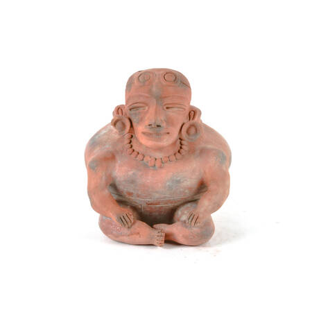 Antique Figural Huehuetéotl Red Earthenware Effigy Vessel
