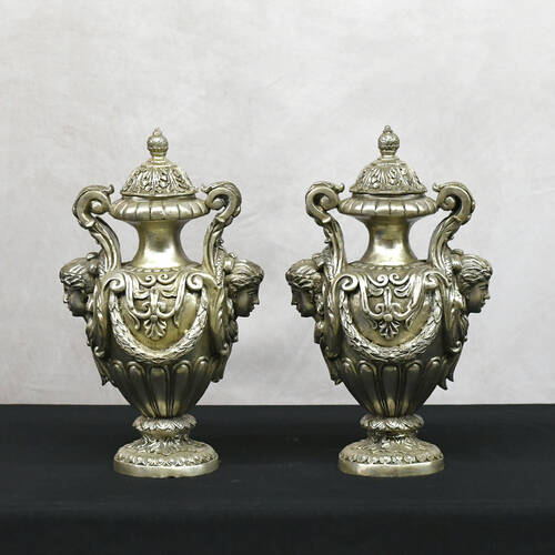 Neoclassical Maiden's Visage Covered Urns