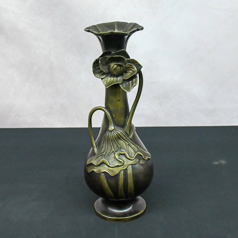 Bronze Japanese Meiji Period Vase with Lotus Motif