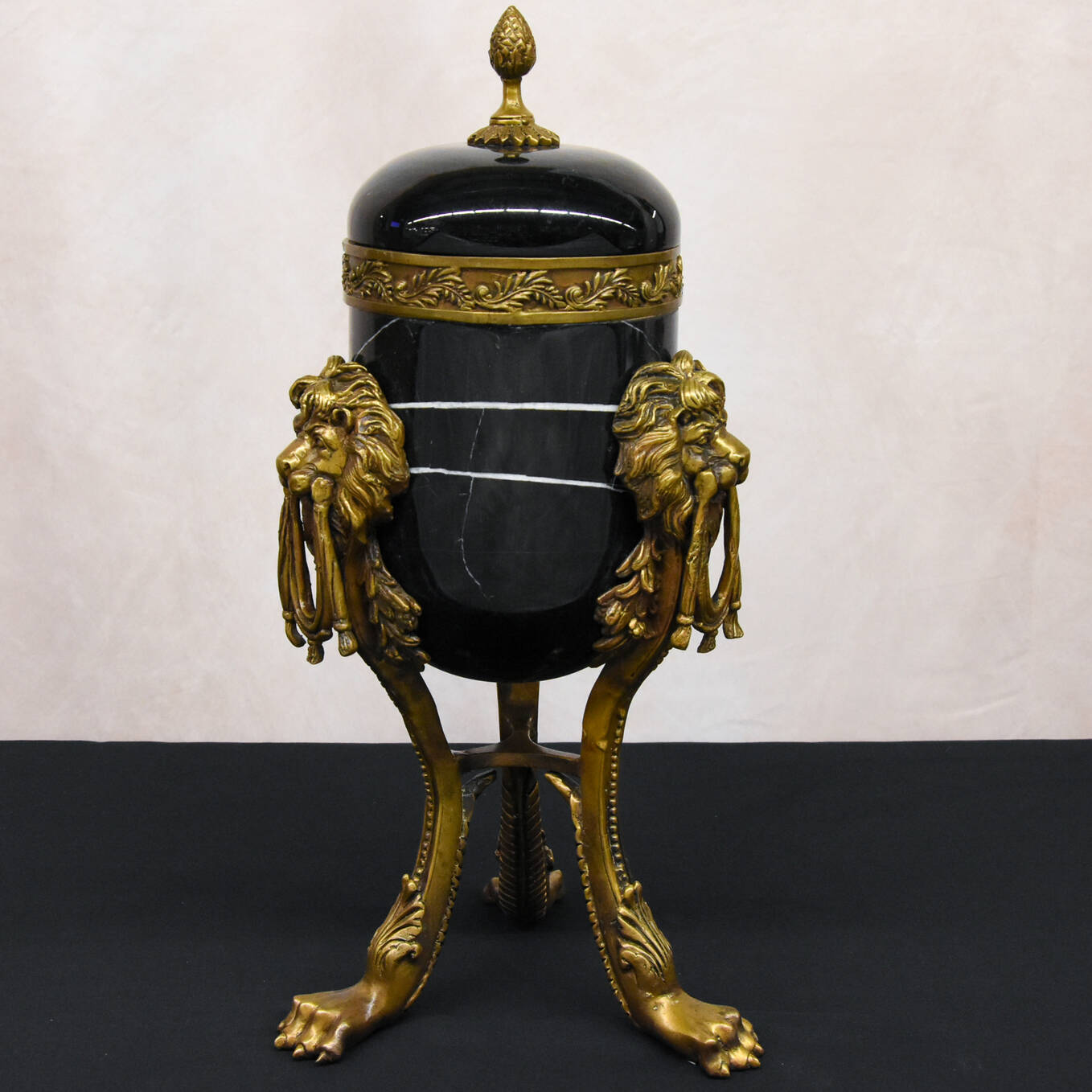 Bronze and Black Marble Lion Urn