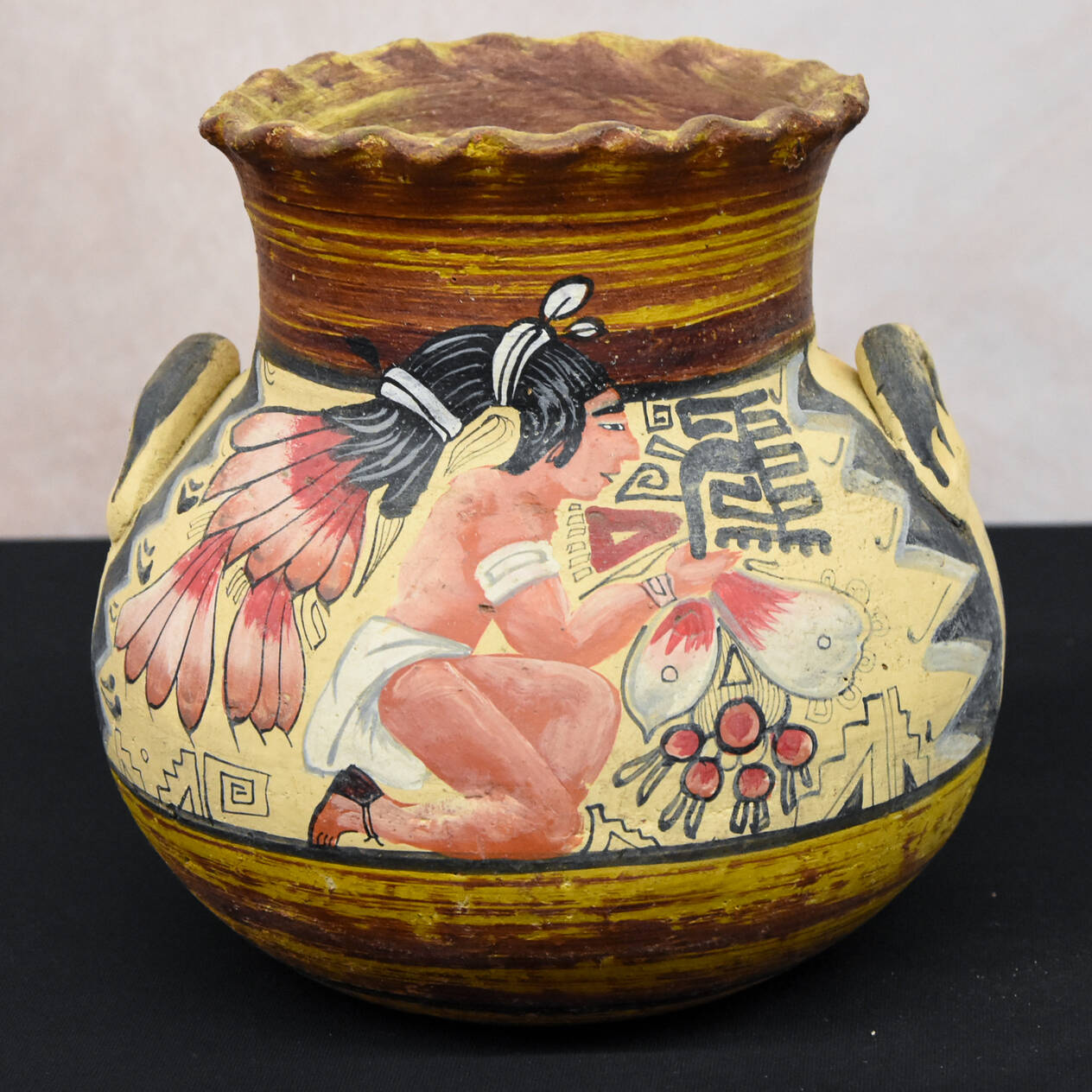 Aztec Style Painted Two-Handled Pot