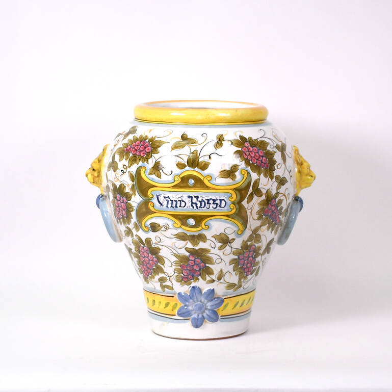Large Italian Majolica "Vino Rosso" Lion's Head Urn