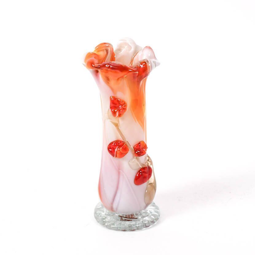 Opalescent Cadmium Murano Glass Flower Vase